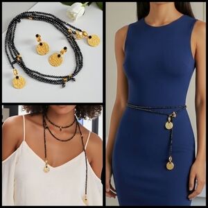 Boho Luxe Convertible Coin Necklace Earrings Set 24K Gold Plated Handcrafted